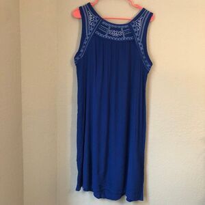70s Style Embroidered Boho Beachy Chic Sleeveless Knee Length Cobalt Blue Dress